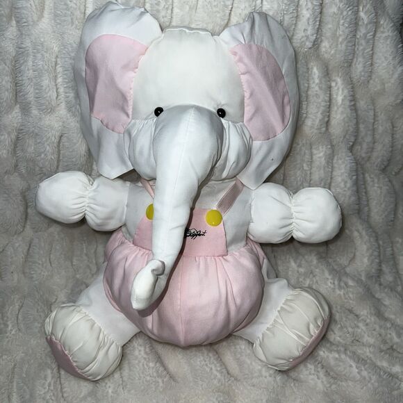 14" VINTAGE‎ NYLON WHITE + PINK BABY ELEPHANT W/ PATCH STUFFED ANIMAL PLUSH TOY - Picture 1 of 8
